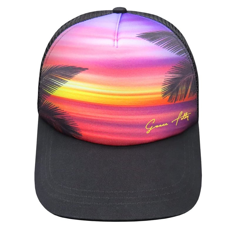 Grace Folly Foam Trucker Hat Snapback Mesh Baseball Cap for Men or Women (Sunset Print) - Image 1